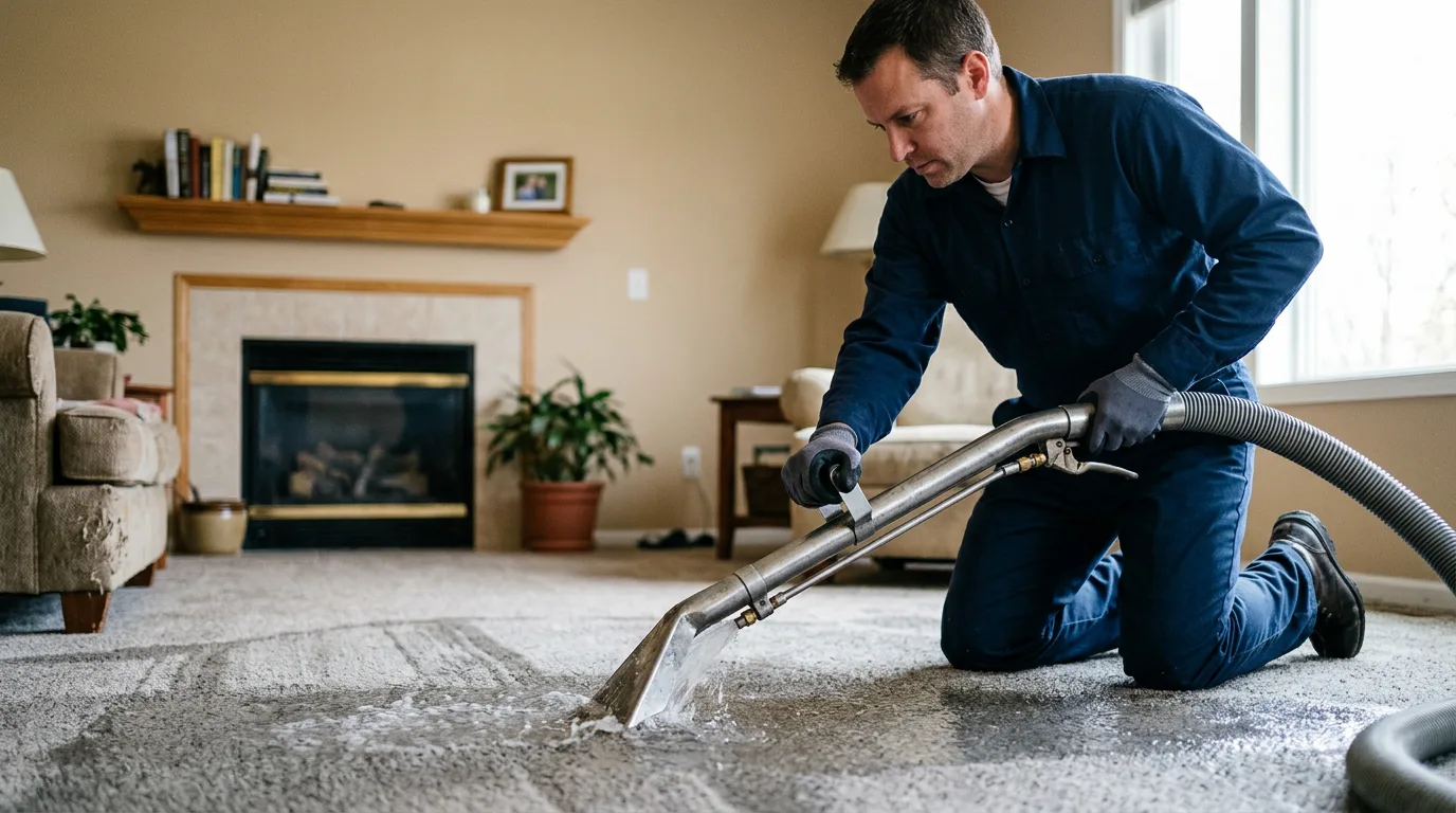 Water damage restoration technician working near Medinah, IL